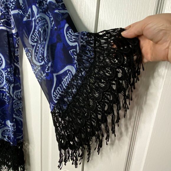 Show Me Your Mumu Wms S Blue Alsten Genie In A Bottle Kimono Fringe Boho Sheer - Picture 4 of 7